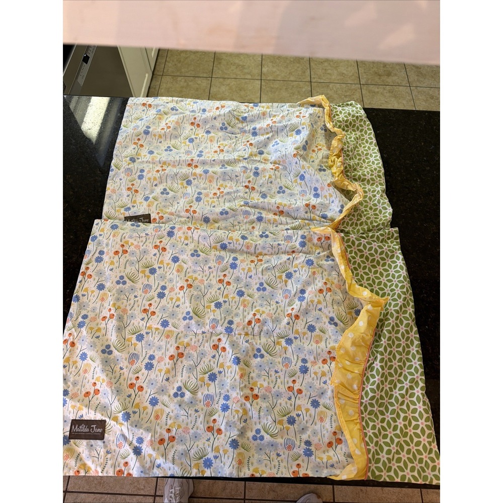 Matilda Jane Set Of 2 Pillowcases Standard Size Yellow Green Floral Hippie Sham